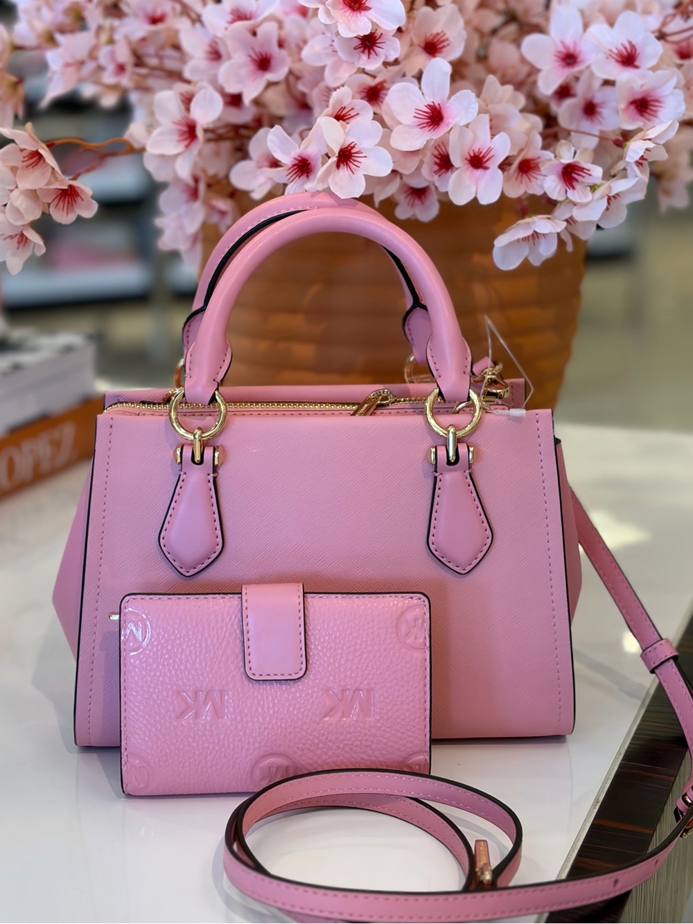 MICHAEL KORS Marilyn Small Floral Embellished Satchel Crossbody and Wallet Set - Picture 3 of 14